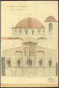 BRF Archive, Drawing, 1888-1890, Greece, Attica, Daphni Monastery, Katholikon, E Elevation, Pencil, India ink and Watercolour, Cartridge paper, Dimensions: 34x50,5 cm, Creators: R. Weir-Schultz, S. Barnsley, Unpublished.