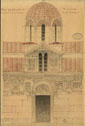 Σχέδιο, 1888-1890. Μολύβι και Υδατογραφία σε χαρτί. Διαστάσεις 33χ49 εκ. Ναός Παναγίας Γοργοϋπηκόου, όψη από τα δυτικά. Δημιουργοί: R. Weir-Schultz, R. Barnsley. Αρχείο Byzantine Research Fund, Βρετανική Σχολή Αθηνών. Αδημοσίευτο. 